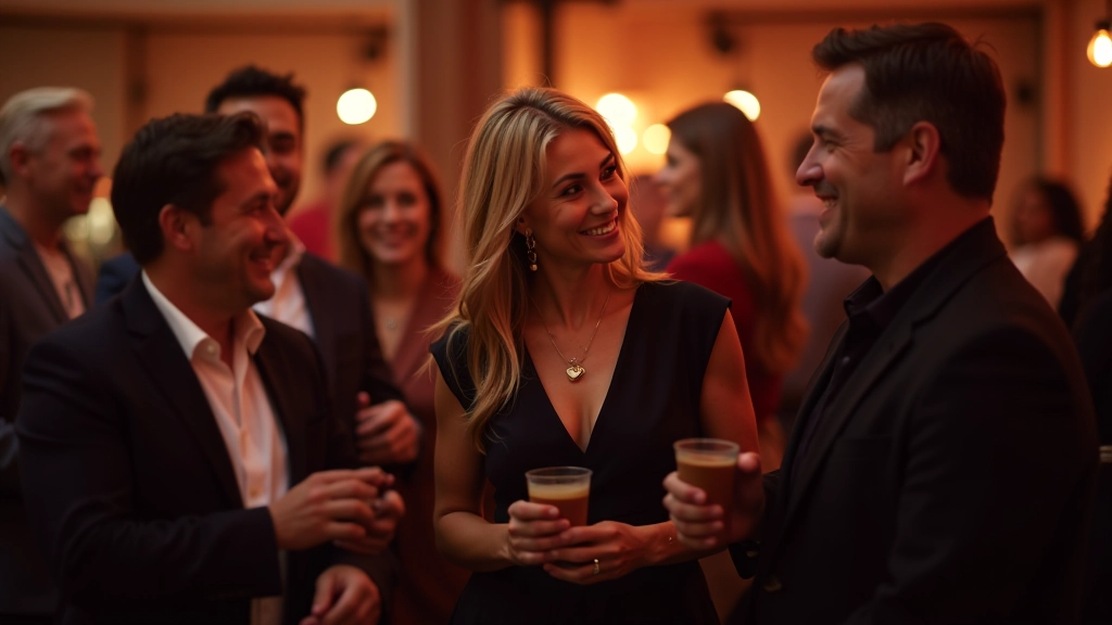 Dançarinos adultos num intervalo de uma noite de dança, conversando animadamente num espaço social